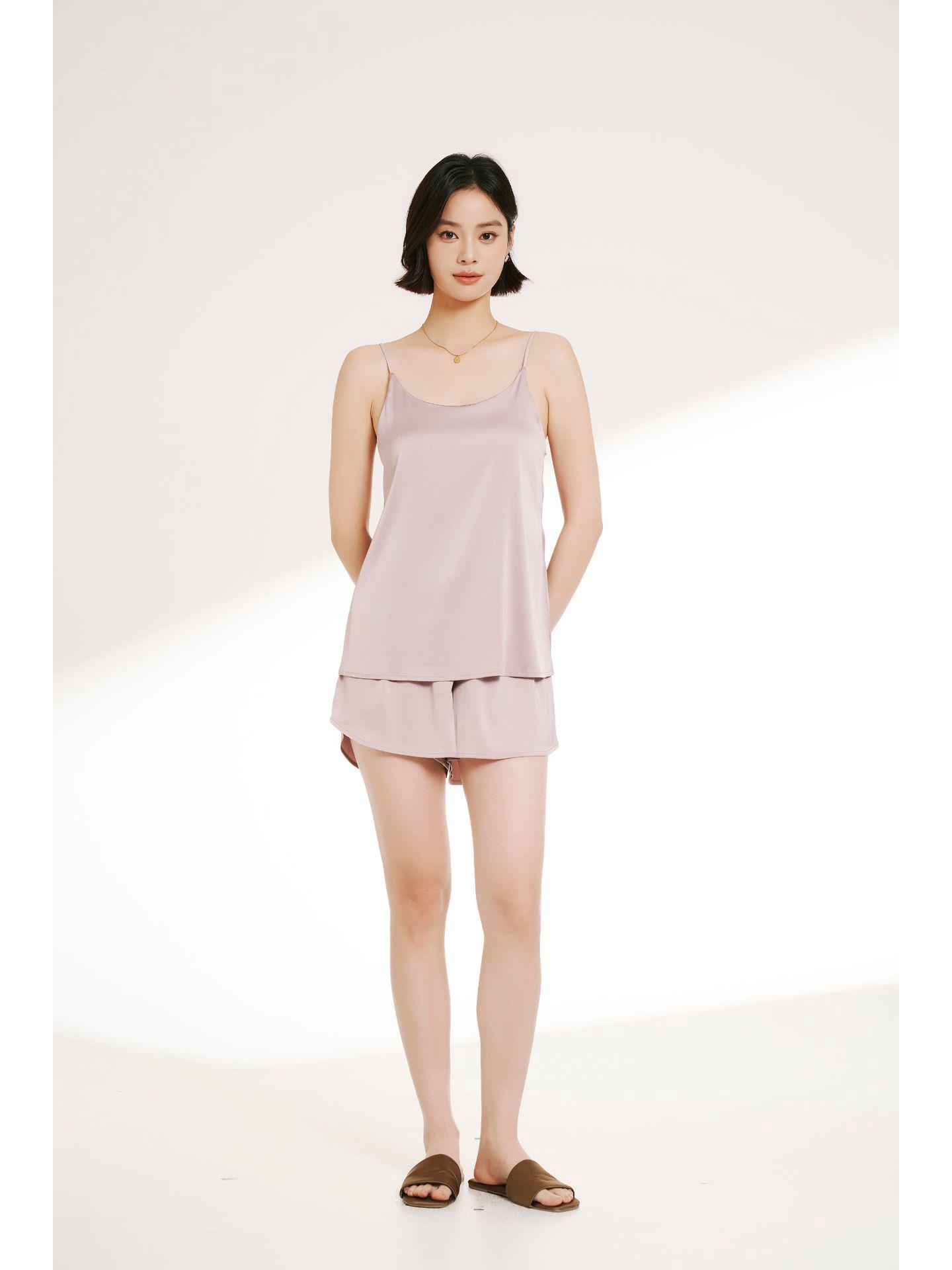 

Women s High-End Glazed Silk Spaghetti Strap Tank Top with Built-in Bra Pads for Summer Loungewear or Outings One Size