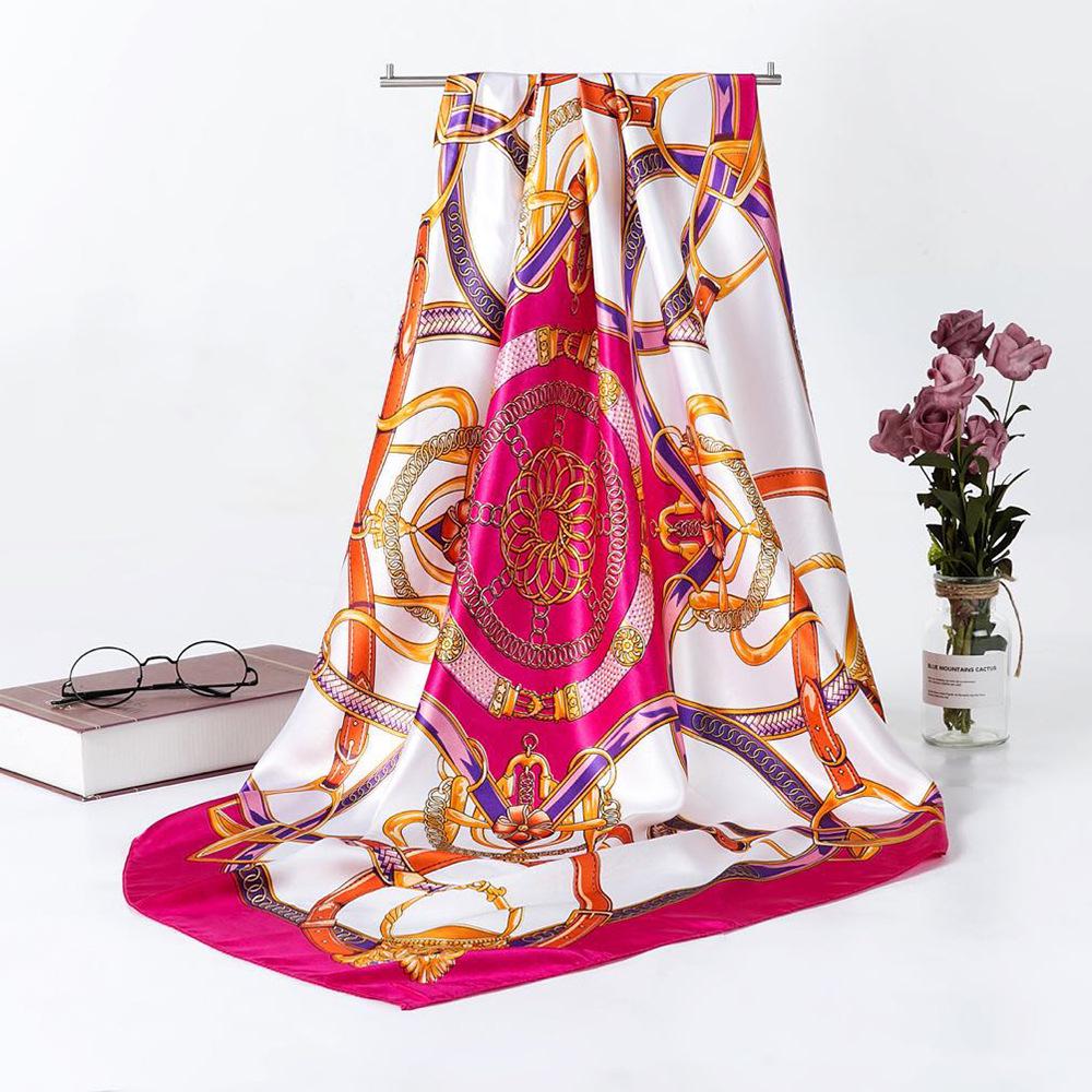 

Высококачественные роскошные шелковые шарфы, повязка на голову, шарфы, шейный шарф для женщин, шелковый шарф с цепочкой, женская декоративная шаль 90*90cm