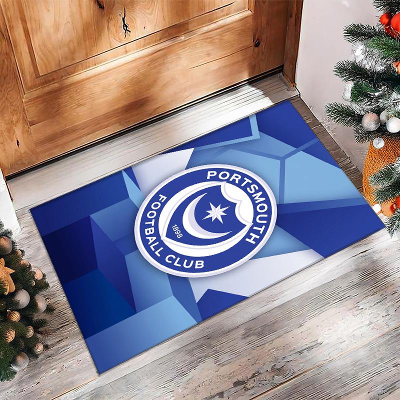 Tappeto Morbido Area Rug con Motivo Calcio Portsmouth FC Antiscivolo Tappeto per Pavimento Interno Tappetino Decorazione Sportiva per Camera da Letto