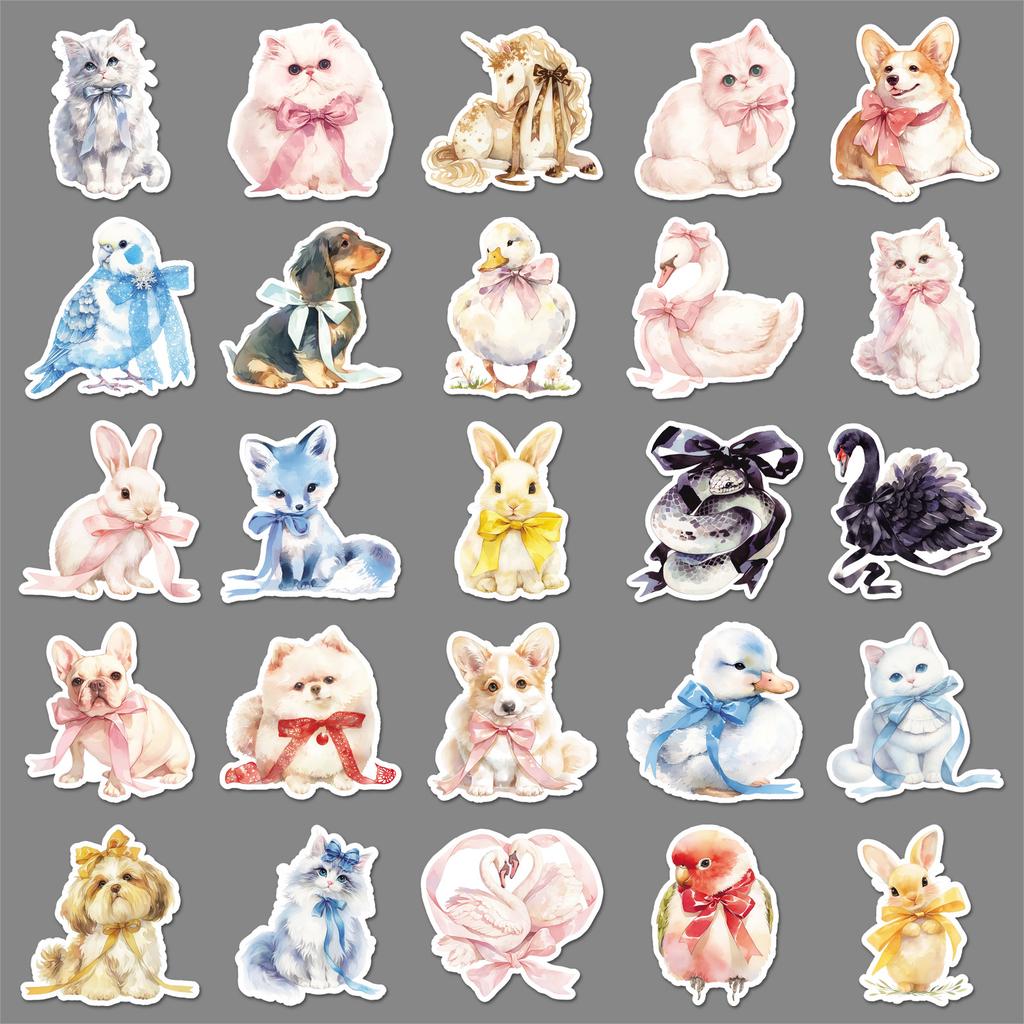 50 Bow Animal Soft Cute Cartoon Cute Creative Waterproof Decoration Computer Phone Mug Sticker