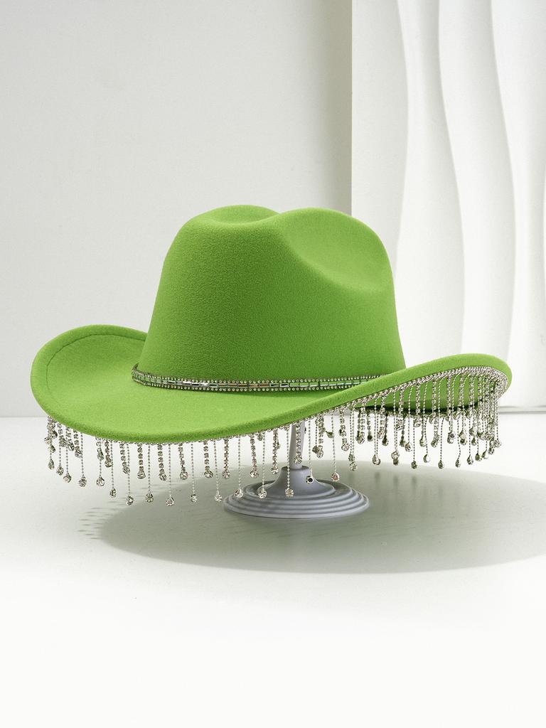 Cross-border Popular Women's Unique Sweet Top Hat Square Point Diamond Hat Chain with Rhinestone Tassel Suitable for Music Parties