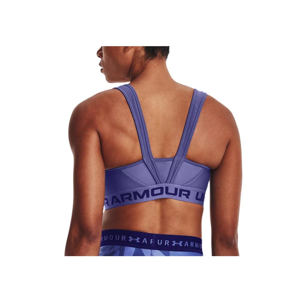 Under Armour Crossback Printed Letter Medium Support Sports Bra Women Underwear Carbon-Blue 1372761-561
