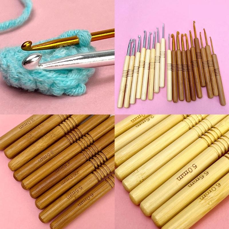 9Pcs Crochet Hook Set Knitting Needle Crochet Craft Yarns Weaving Crochet Needle with Ergonomic Handle & Aluminum Tip