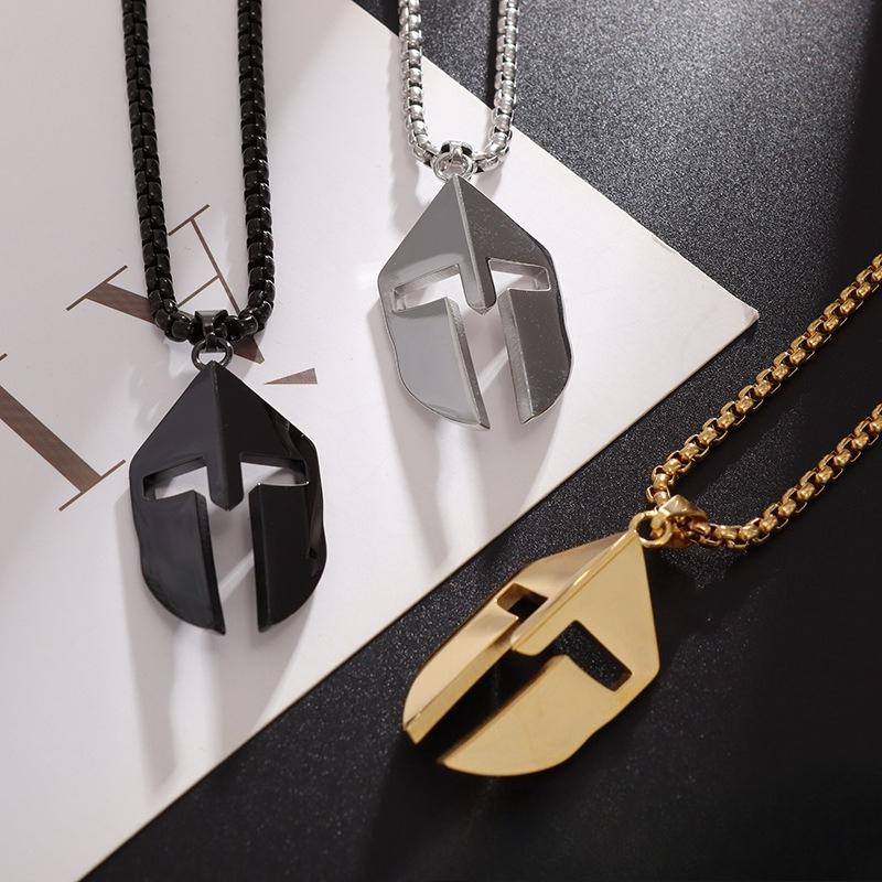 Maschera da Guerriero Minimalista Maschera Viso Ciondolo Collana Acciaio Inossidabile Collana da Uomo Gioielli in Acciaio di Titanio