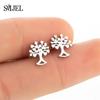 Fashion Round Tree of Life Stud Earrings Women Bohemian Tree Plant Jewelry Stainless Steel Earrings Ear Accessories Bijoux