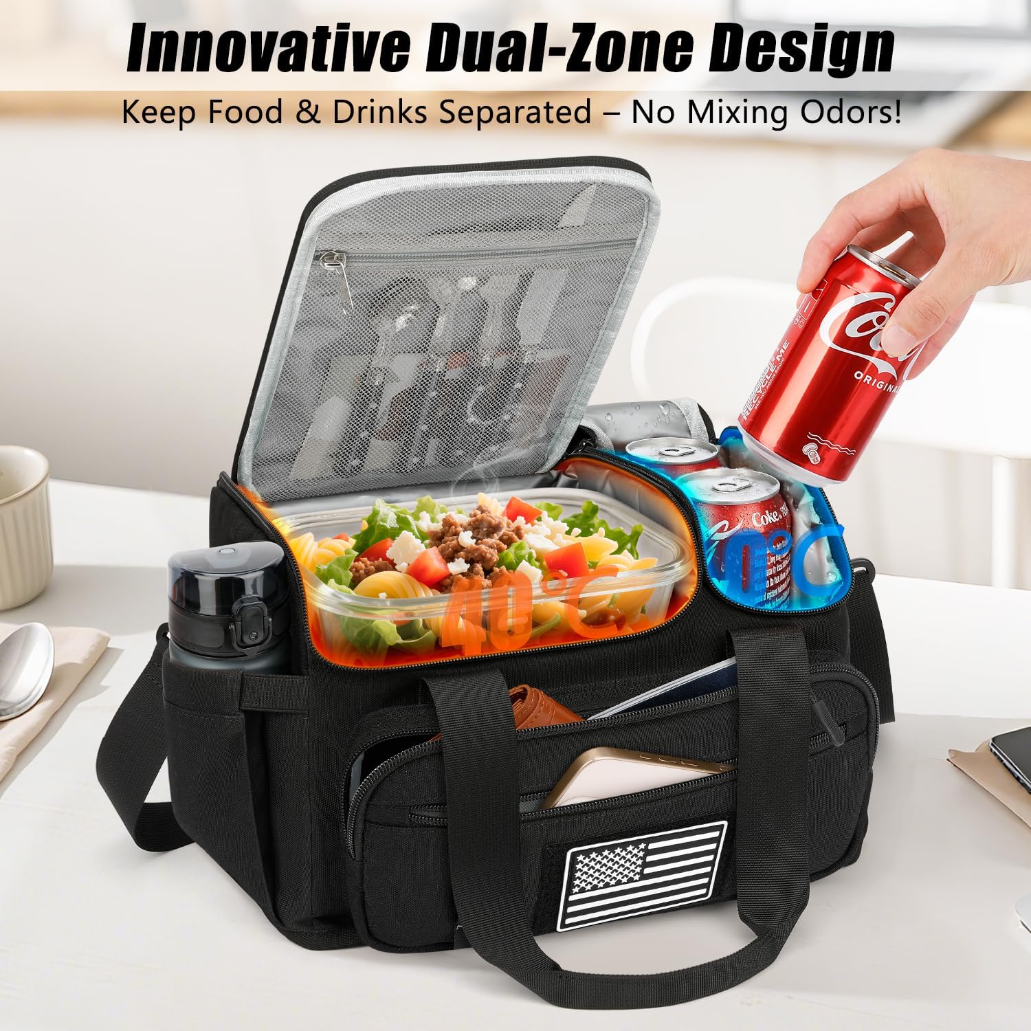 ETRONIK Men s Tactical Lunch Bag,15 Thermal Insulated Lunch Box,With Heat/Cold insulation layer,Men s Lunch Box Can Accommodate 3 Meal + Snacks,Adult