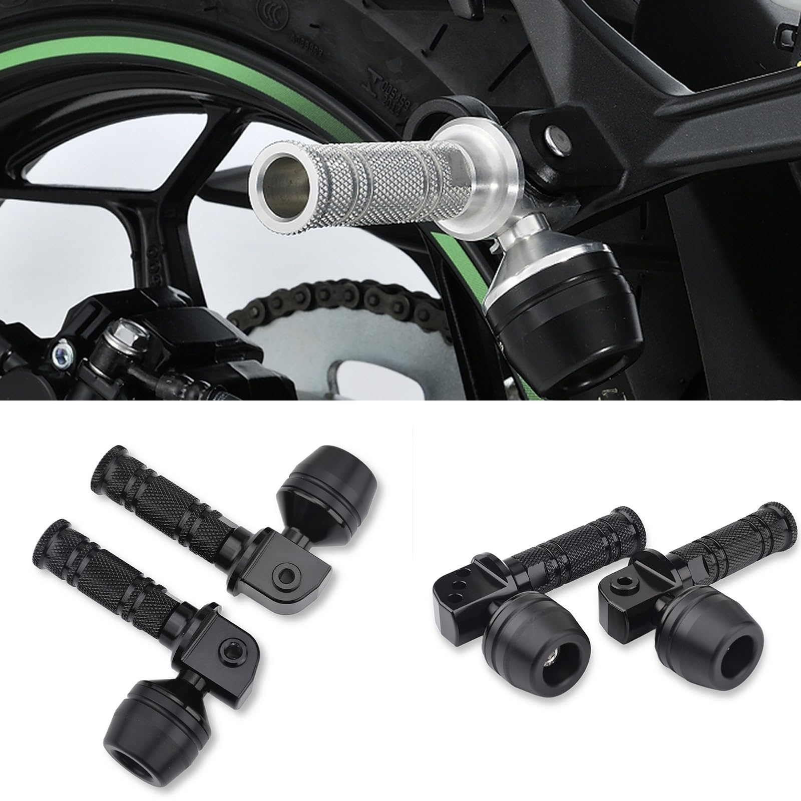

LEDISHUN Aluminum Pair of Tandem Step Sliders for Kawasaki Z650, Z750, Z750S, Z800, Z900, and Z900RS/Cafe (Black)