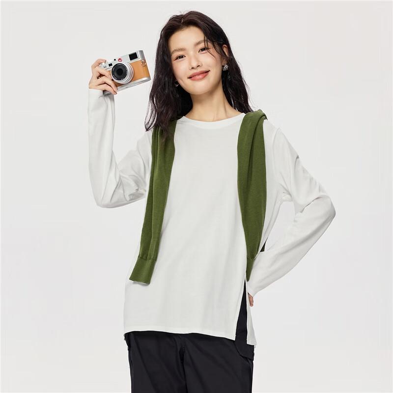 Giordano Women's Cotton Long Sleeve T-shirt with Side Split