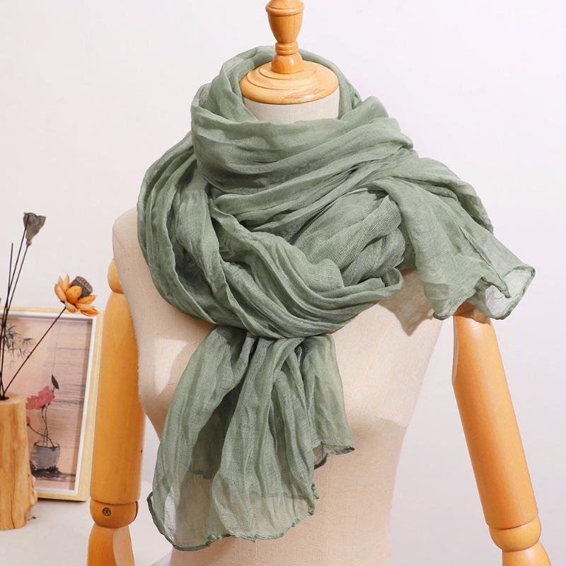 All-Season French-Style Vintage Solid Color Crinkle Pleated Scarf Lightweight Pleated Neck Scarf Shawl, Versatile Solid Color Autumn and Winter