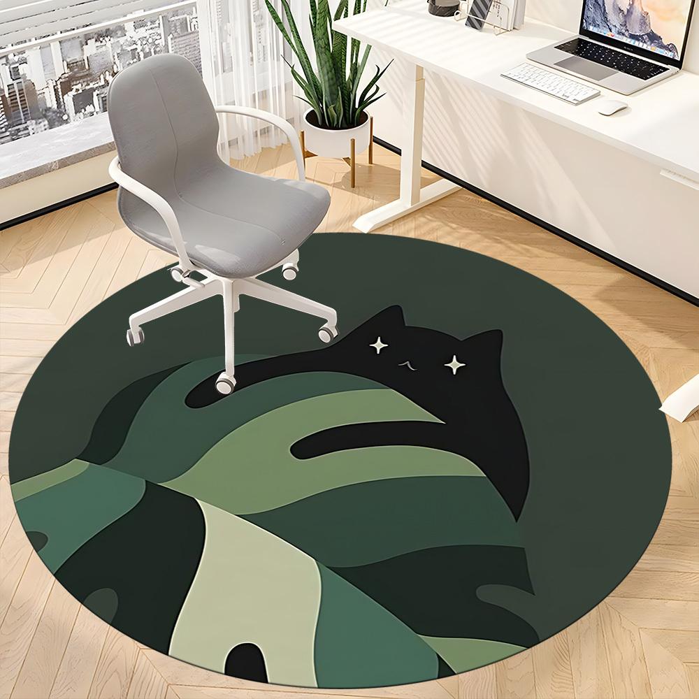 1pc Cat Night Office Round Area Rug, Indoor Mat Suitable For Office, Under Office Chairs Bedroom Living Room Home Decor, Room Deco