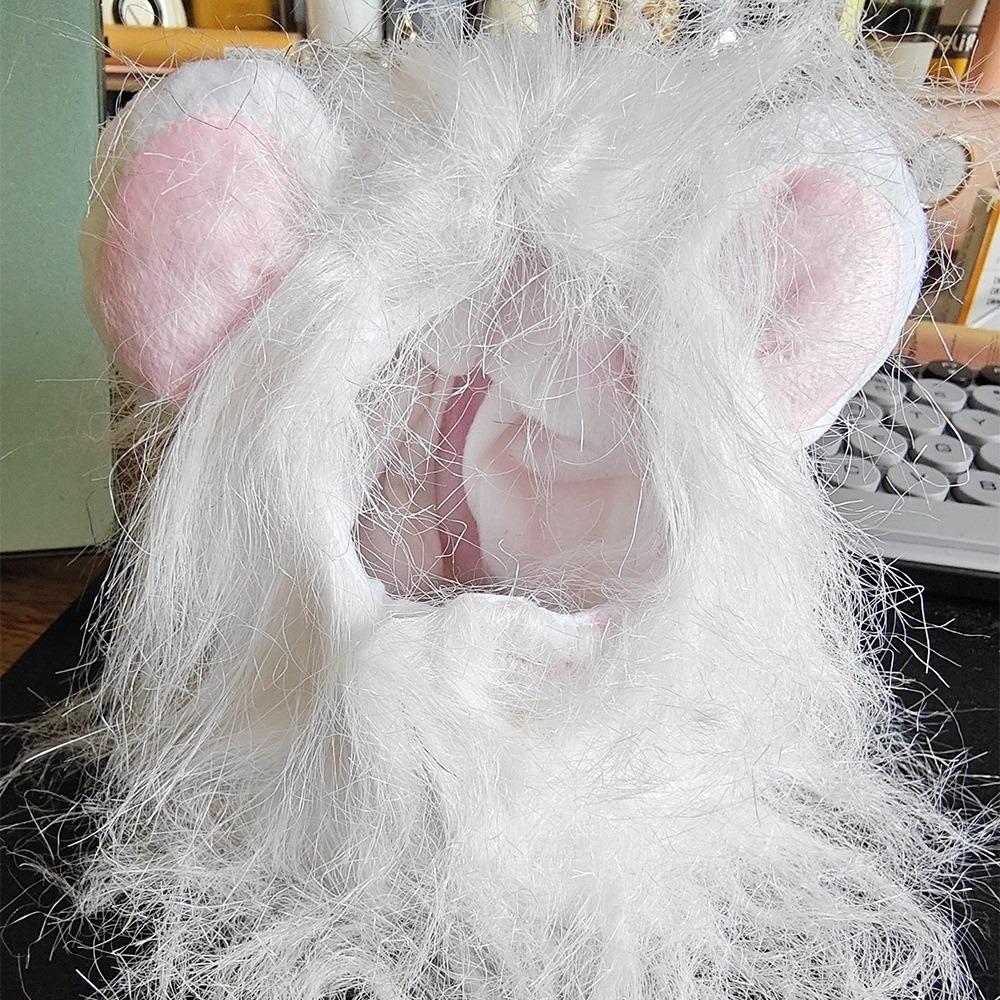 

Breathable Dog Cat Wig Hat Soft Pet Costume Pet Accessories Lion Mane Wig Cap Hat Cosplay S-White Flast Ears