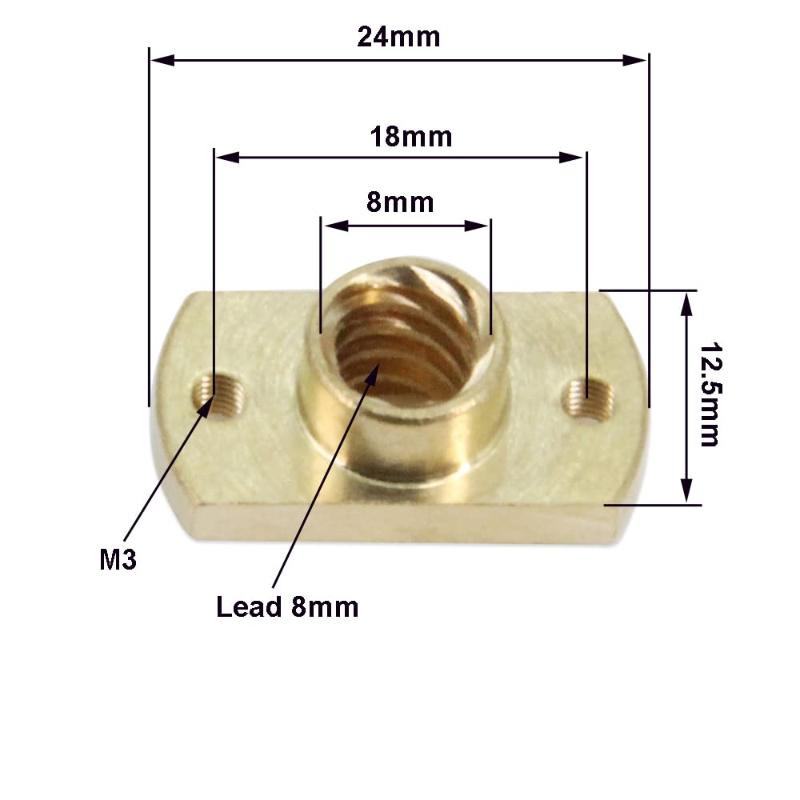 1pc T8 H Flange Copper Nut 2mm Pitch 8mm Lead Fits T8 Trapezoidal Screw for Student Science Innovation Robotics Projects