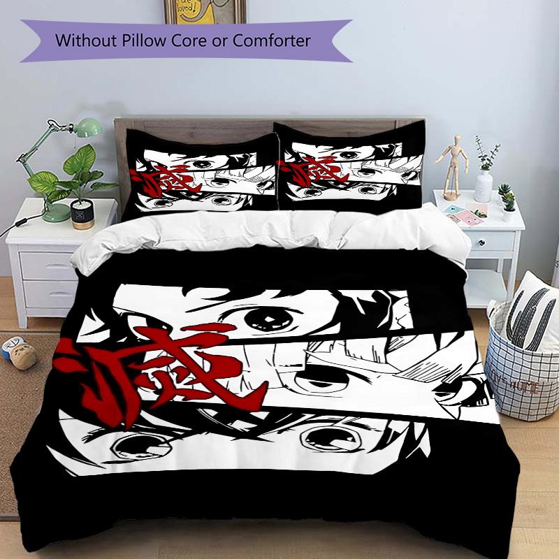 Demon Slayer Anime Print 3Pcs Bedding Set,Duvet Cover with 2 Bedro,Pillowcase Home Birthday Gift