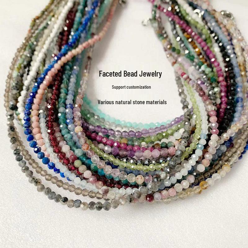 3mm Faceted Natural Stone Necklace with Citrine, Agate, Tourmaline, and Moonstone Beads