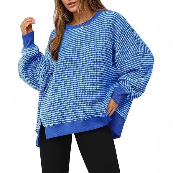 Multi-color Striped Round Neck Casual Sweatshirt
