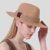 Vintage Flat-Top Sunscreen Straw Hat Women's Summer Seaside Vacation Sunshade Hat Straw Wide Brim Top Hat