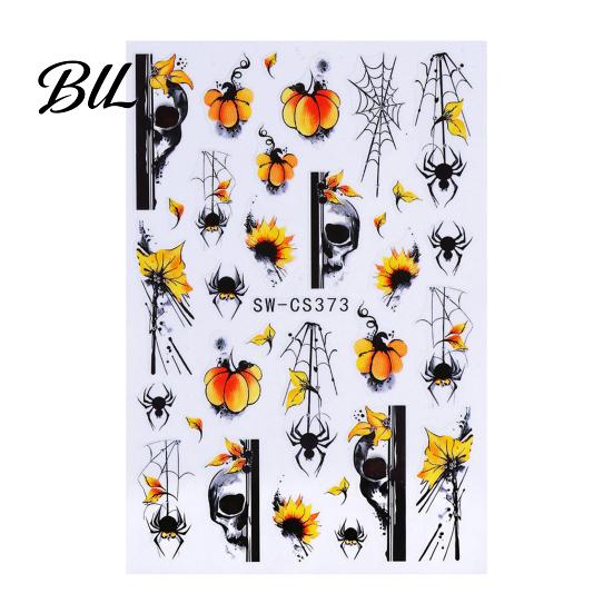 DIY Manicure Accessories Women Nail Stickers for Autumn Halloween, Pumpkin Spider Web Skull Flame Easy Application Decal, Art Supplies Holiday