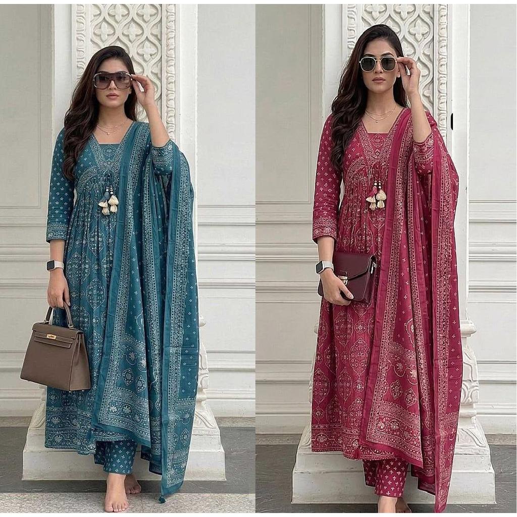 Premium Cotton Salwar Kameez Indian Pakistani Ethnic Anarkali Kurti Pant Set