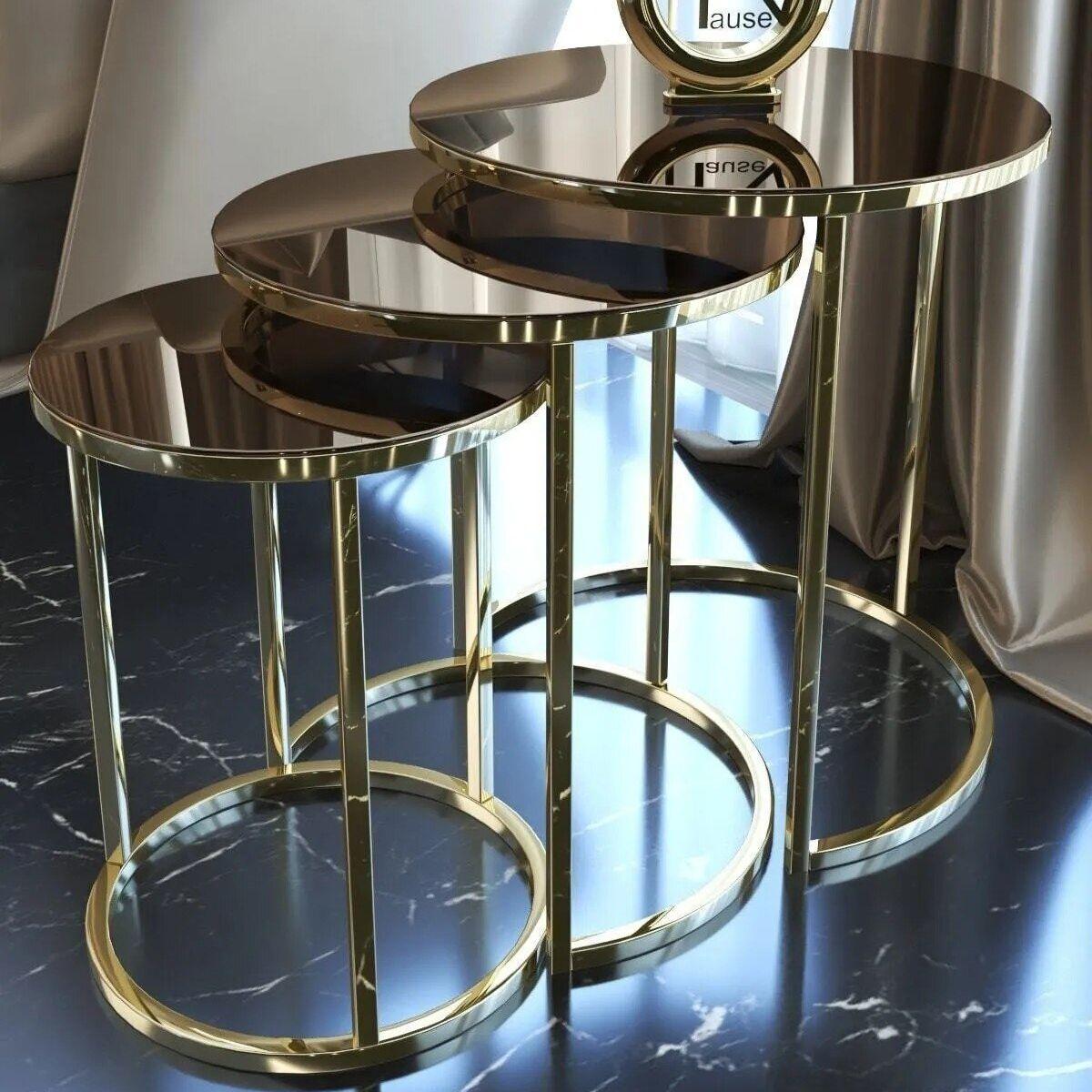 

Золотой металлический 3 шт. Столик для раскладывания, бронзовый зеркальный журнальный столик для гостиной, домашнего офиса, мебельный аксессуар и роскошное украшение