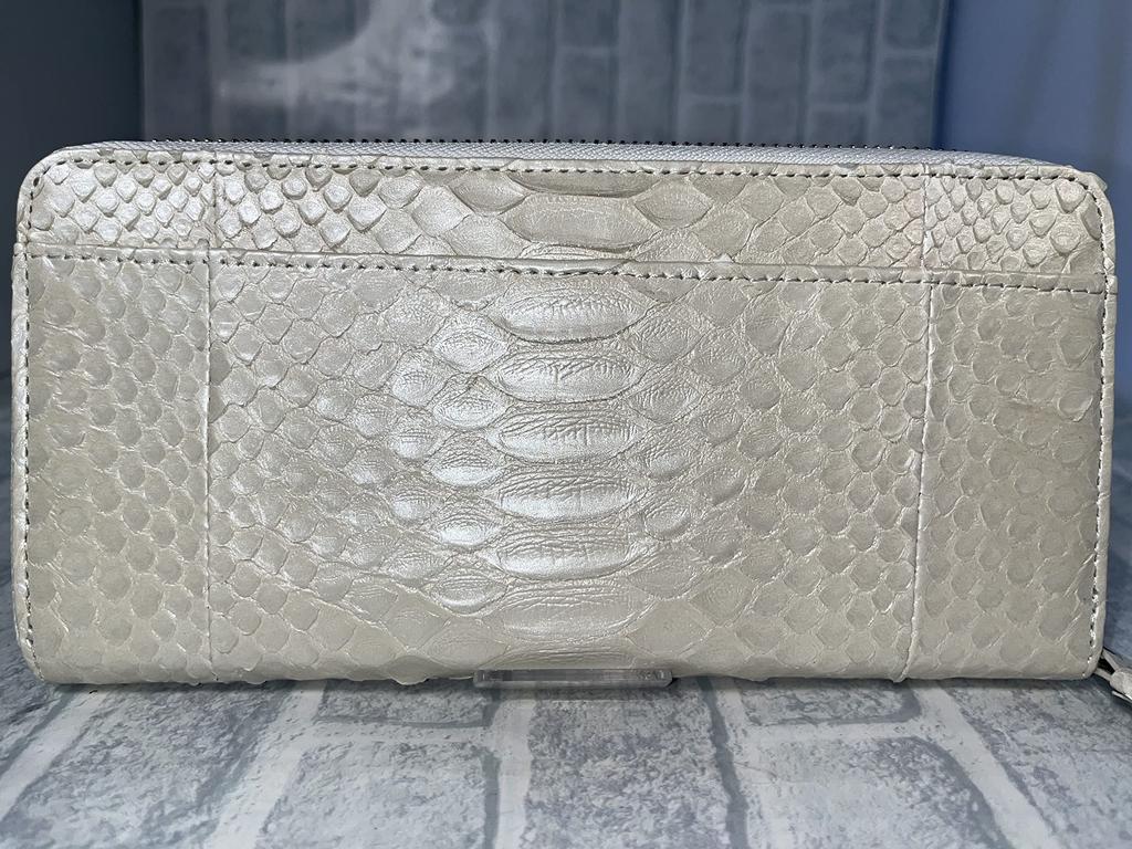 GUODI Langes Portemonnaie mit Rundum-Reißverschluss und Kartenfach, Echtes Pythonskin-Leder mit Perlmutt-Finish, Schlangenleder, für Damen und Herren, HL-10042 (Perle