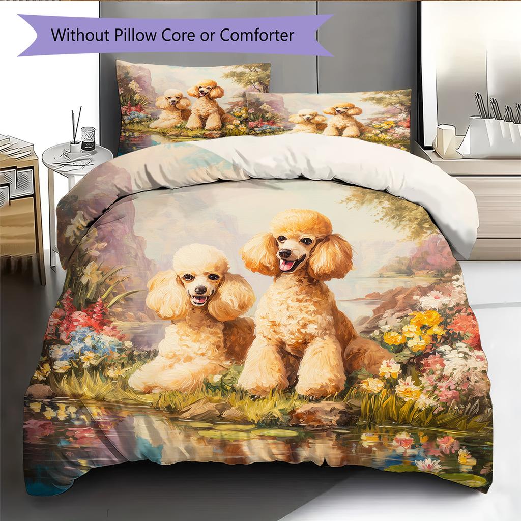 Beautiful Poodle Pattern Bedding Home Decoration Birthday Gift (1 * duvet cover + 2 * pillowcase, without core)
