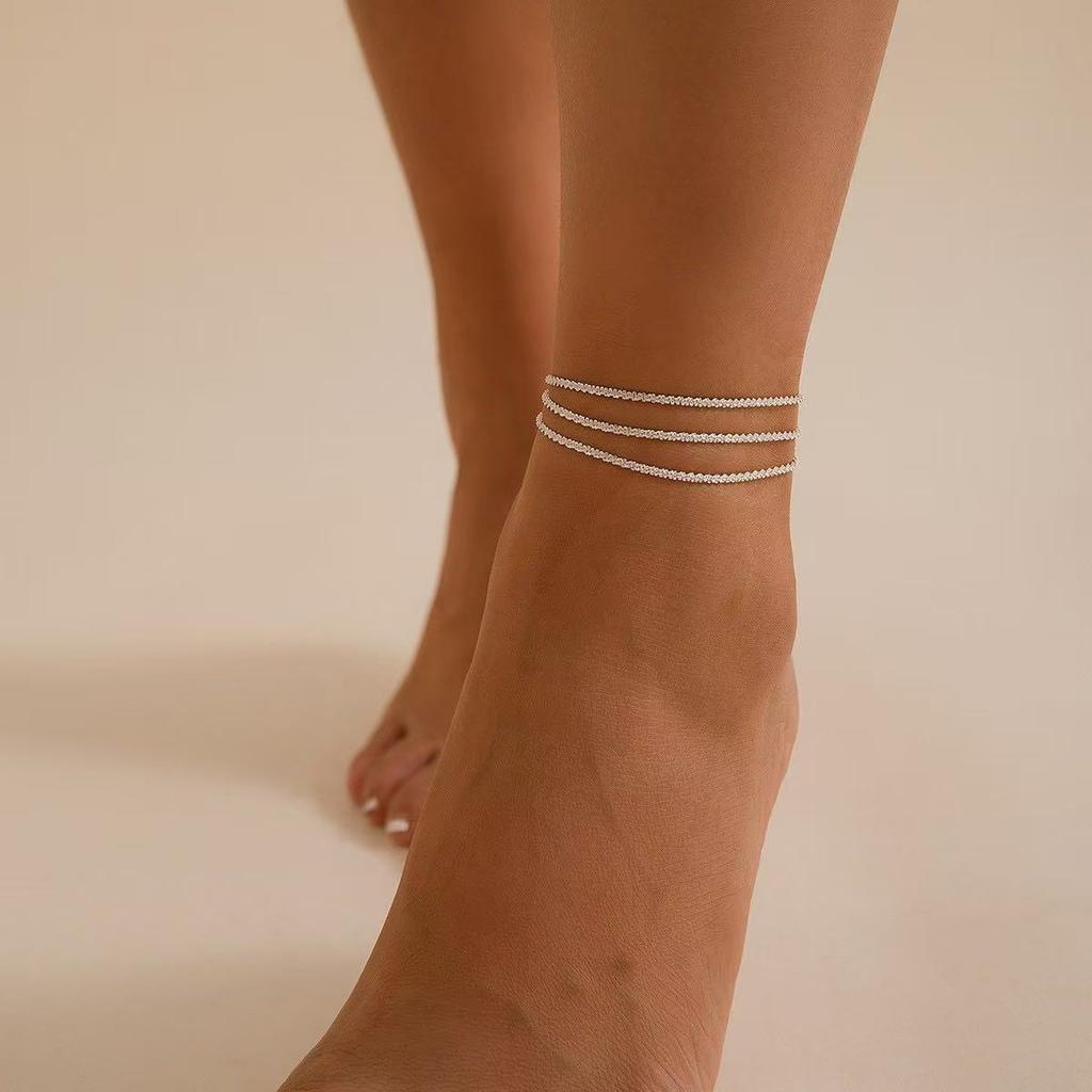 Simple handmade anklet multi-layer foot chain fringed foot jewelry accessories for women