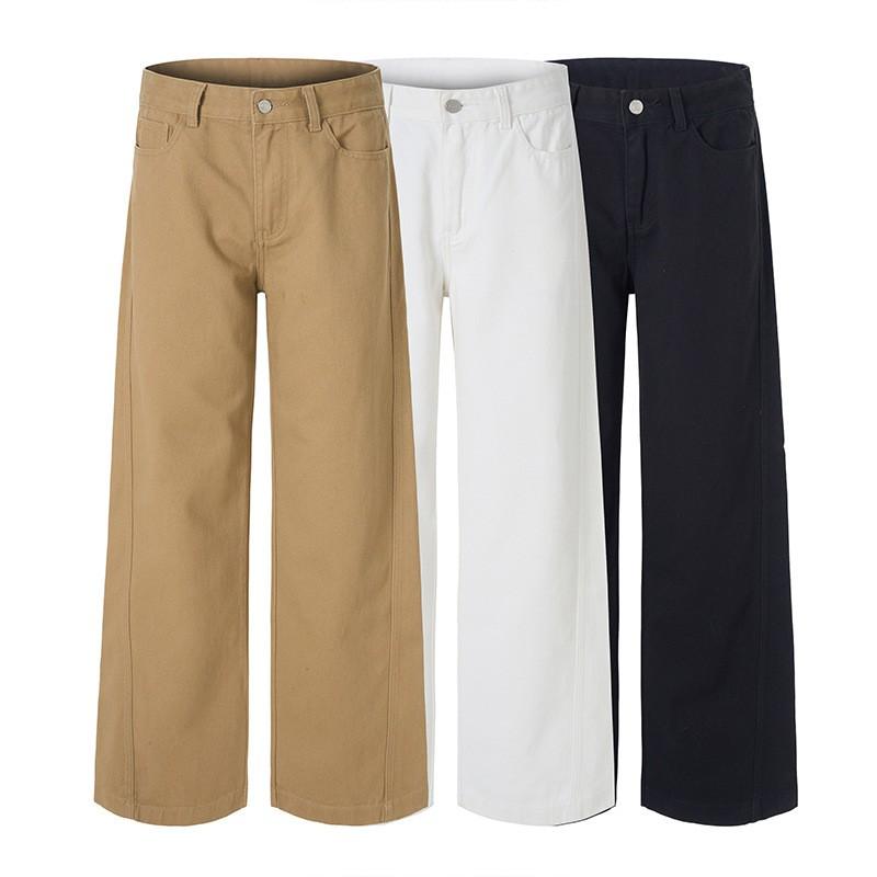 Mens Cotton A-Line Loose Fit Casual Pants Straight Leg Wide Cut Comfortable Everyday Trousers