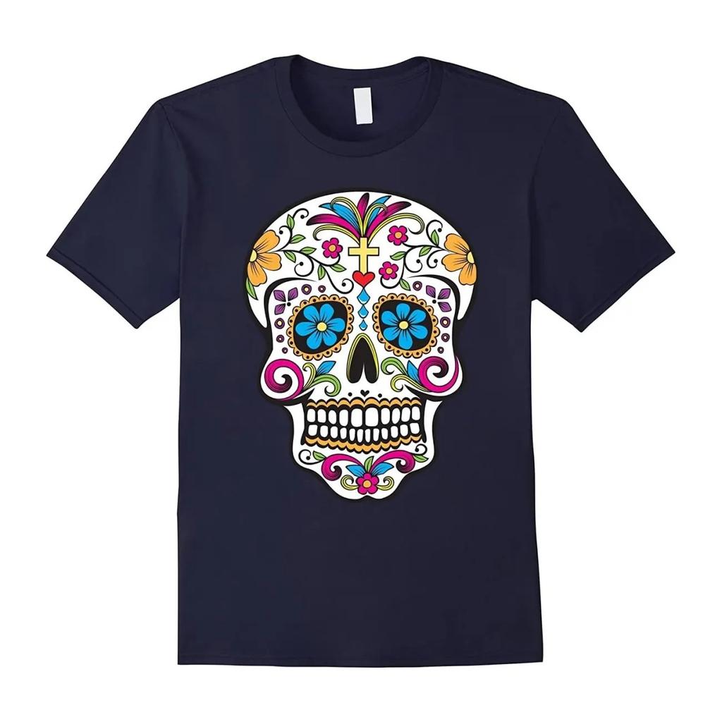New Gothicstyle Sugar Skull Printed Cotton Tshirt for Men Casual Shortsleeved Top