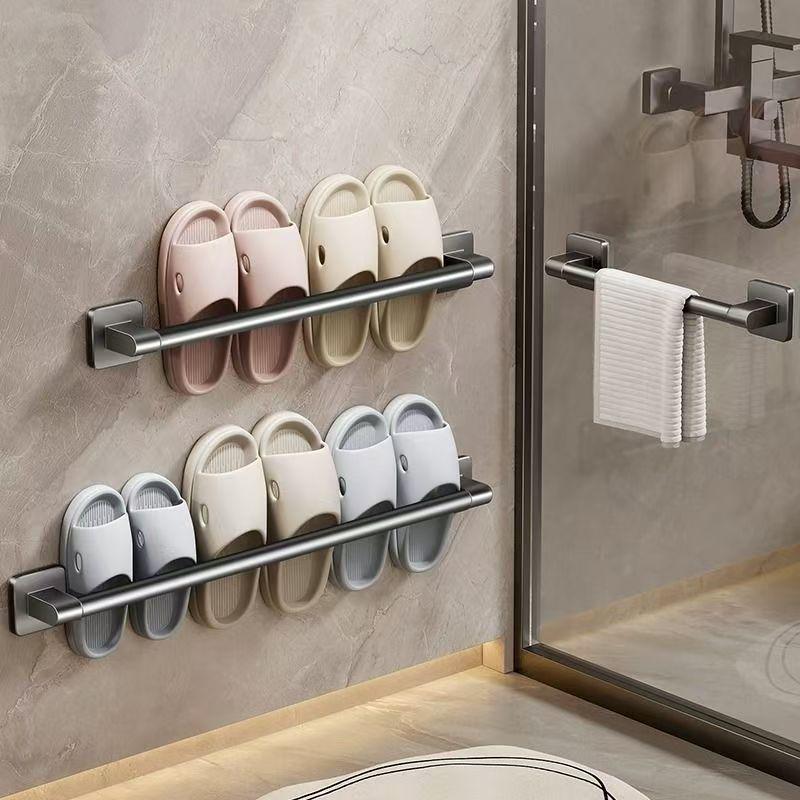Two Layer Punch-Free Towels Holder Bar Bathroom Storage Rack Towel Rack Organizer Wall-Mounted Towel Shelf
