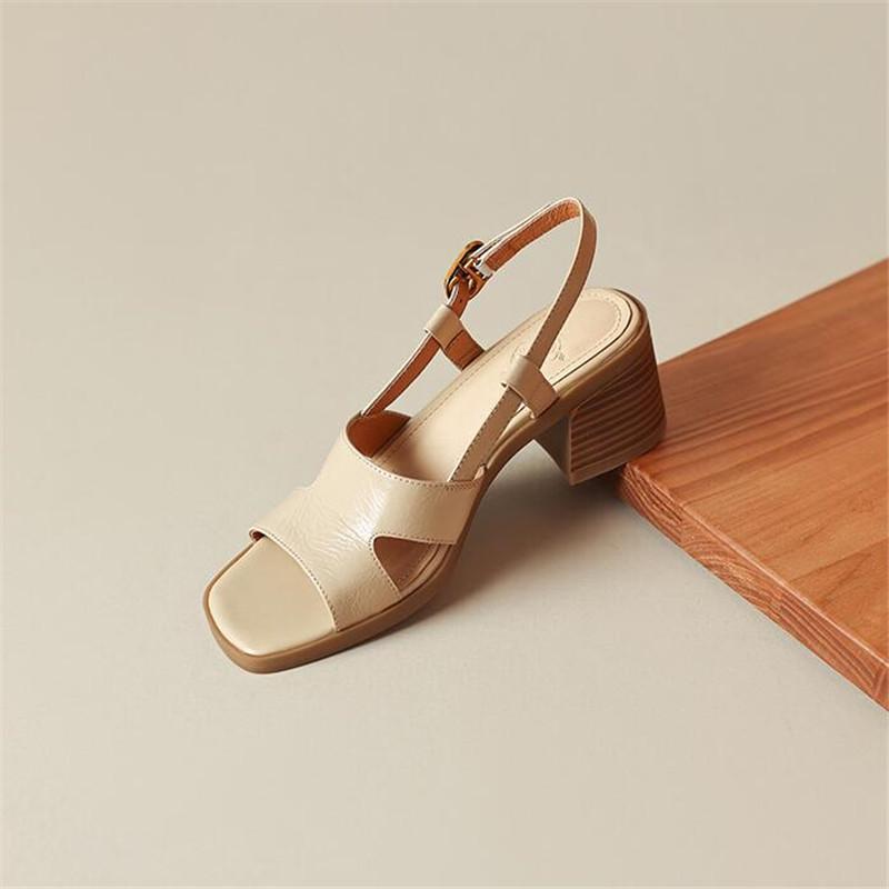 Fashion Women Sandals New Arrival Leather Pumps Office Ladies Casual Basic Thick Heels Platforms Shoes Woman Summer Sandals