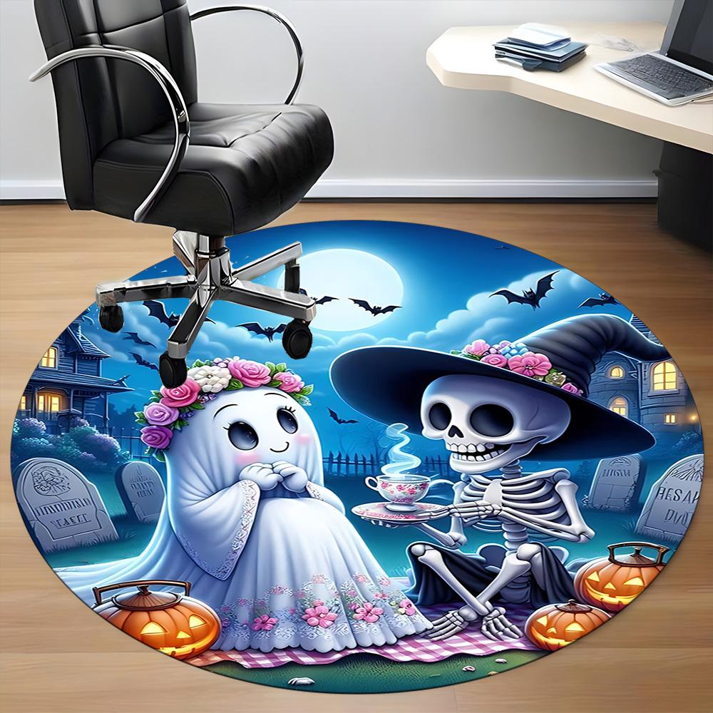 1pc Spooky Picnic Carpet for Office Non Slip, Round Carpet, Soft & Comfortable, Carpet for Office, Lightweight Round Floor Mat