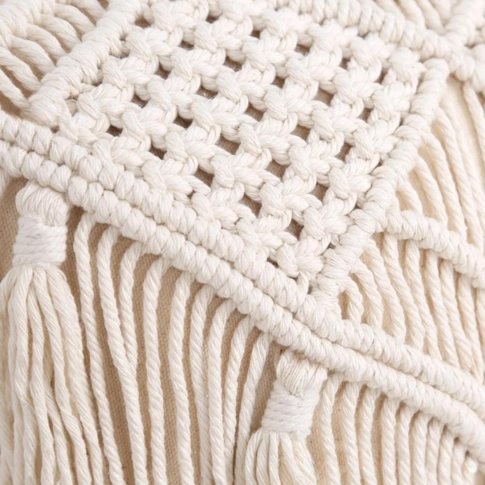 Ethnic Hand-woven Bohemian Macrame Pillow Cover with Tassel Square Knitted Pillow Case Pastoral Washable Pillowslip Cafe