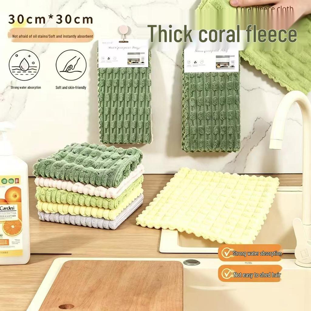 Absorbent Coral Fleece Bamboo Dishcloth: Lint-Free, Oil-Resistant Kitchen Cleaning Pad