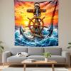 "Anchor and Wheel At Sunset Ocean" Patterned Tapestry Decorative Wall Hanging, Home Bedroom Living Room Decor