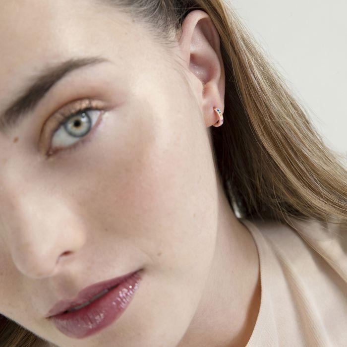 Boucles D'oreilles - Leofcar - Argent 925 - Plaqué Or Rose 18 Carats - Zircone Multicolore - Femme