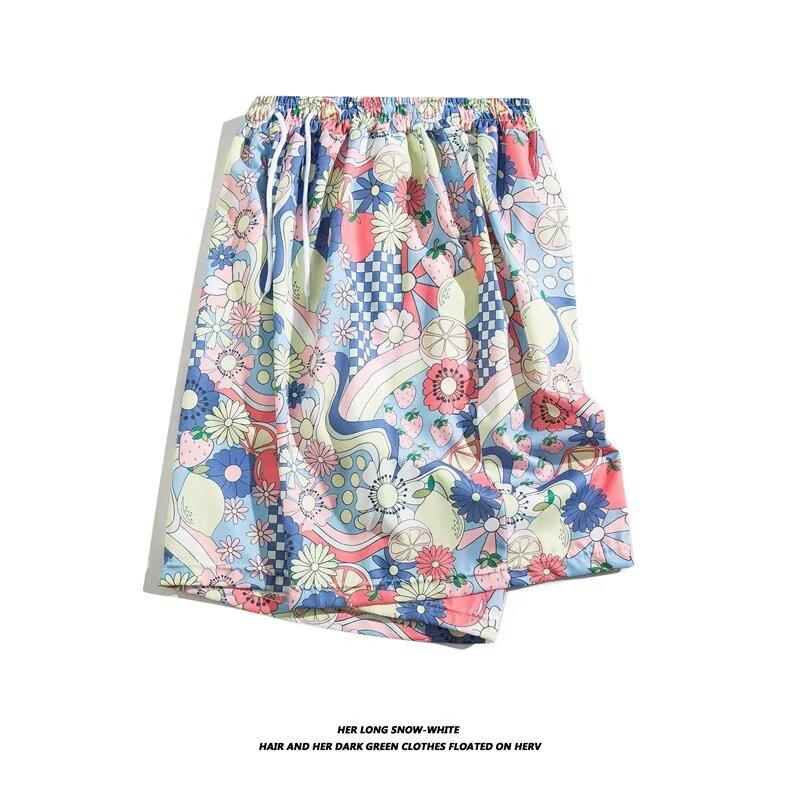 Ice Silk Cool Hawaiian Beach Shorts Men'S Summer Thin Design Japanese Retro American Trendy Brand Casual Five Quarter Pants