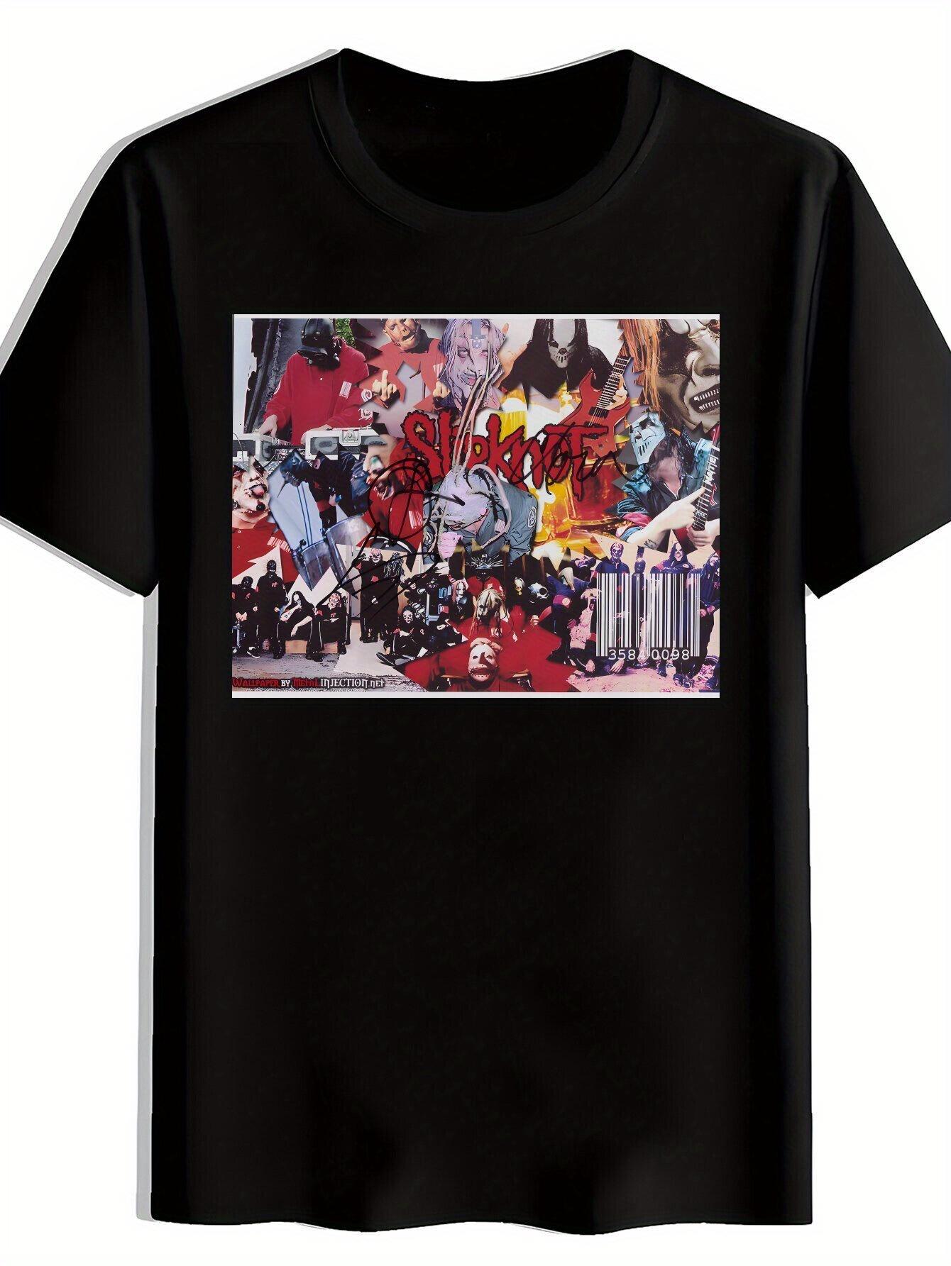 Retro Rock Band Graphic T-shirt - Black Polyester Crew Neck Tee with Bold SLIPKNOT Print XXL