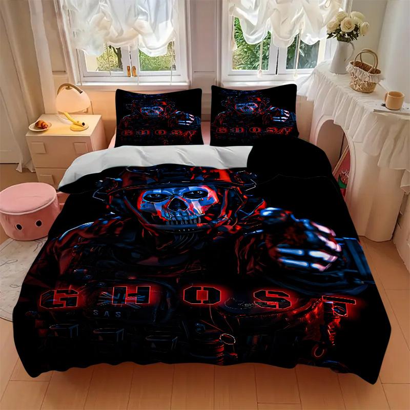 3pcs GHOST SAS Home Bedding Set-Universal Three-Piece Suit for Bedroom, Guest Room, Living Room, Hotel-Festive Gift for Fans, Travelers, Dai