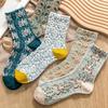 5 Pairs Of Women's Socks With Mid Length Three-dimensional Floral Soft And Comfortable Knitted Socks, Christmas Gift For Teenagers, Vintage Socks
