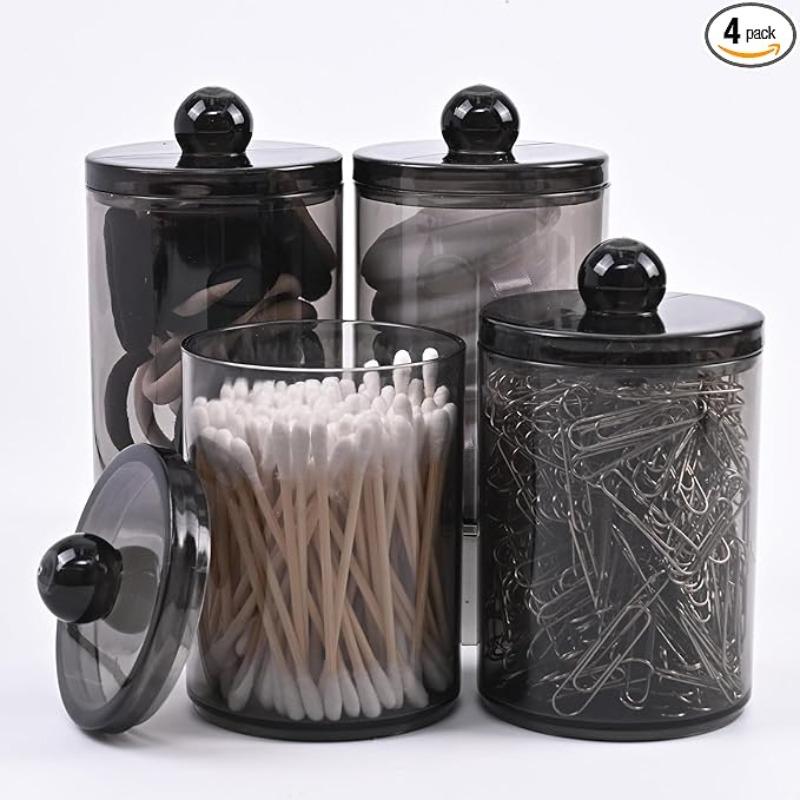 

4 PCS Round Cotton Swab Holders, Transparent Storage Containers for Bathroom Counter Organizer, Multi-Functional for Toothpicks