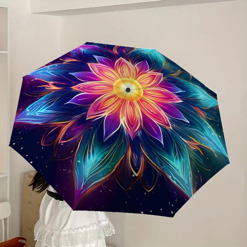 1pc Cosmic Floral Mandala Umbrella with Plastic Handle,Suitable for All Seasons Home Travel Outdoor UmbrellaDD1110