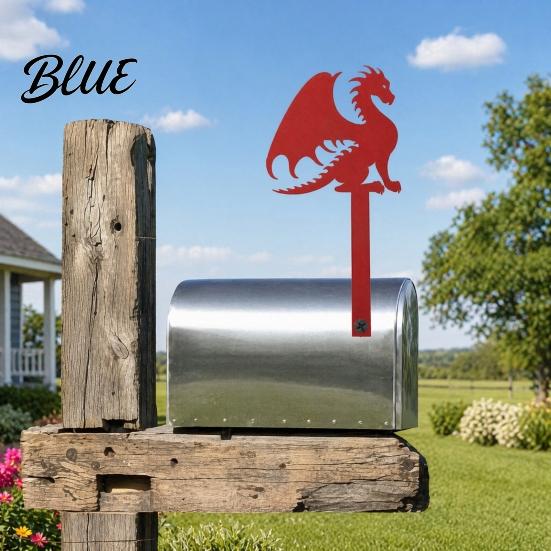 Outdoor Mail Holder Sign Metal Mailbox Flag Replacement, Decorative Dragon Stake Sign, Mounting Holes Winged Shape Ornament for Box Decoration