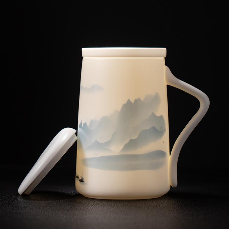 Mug with Lid Large Capacity Letter Creative Ceramic Water Cup Tea Cup Office Cup Customized Mutton Fat Jade Overglazed Color