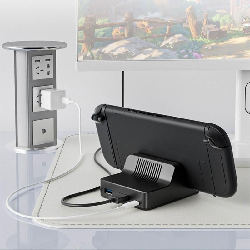 3 Port Adapter Docking Station for Game Consoles with Cooling System Stable Base Plugs Play Functionality