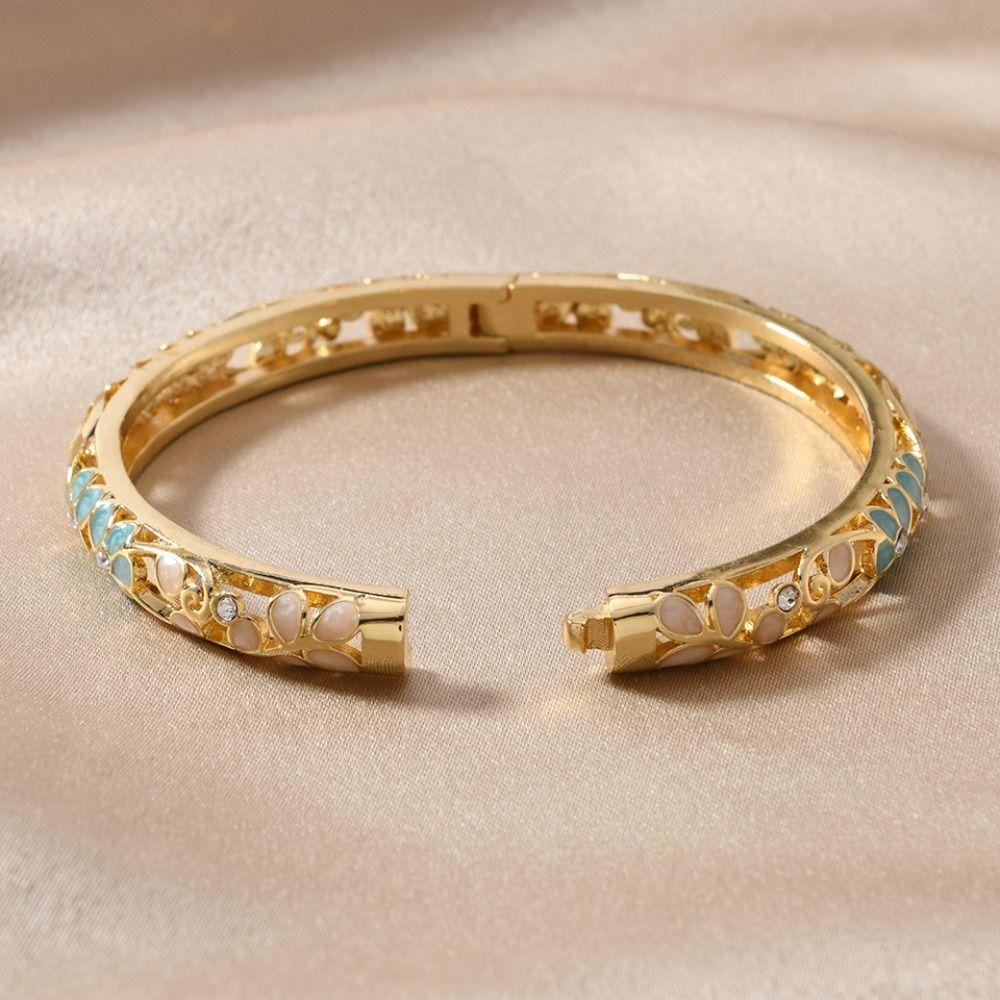 Enamel Hollow Out Flower Bangle Double Bangle Women's Hand Bracelet Vintage Cloisonne Bangle Girls