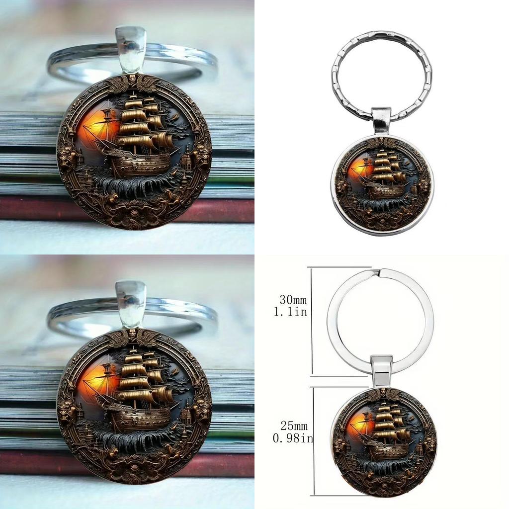 Artistic Zinc Alloy Keychain With Sunset Boat Pattern For Friends And Colleagues