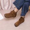 Johnature Retro Cow Suede Lace Up Short Boots Versatile Square Toe Soft Sole Comfortable Women's Ankle Boots