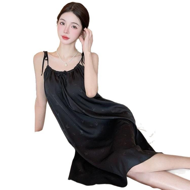 Ice silk pajamas women's summer new jacquard small sexy suspender nightdress with chest pad student sweet loungewear