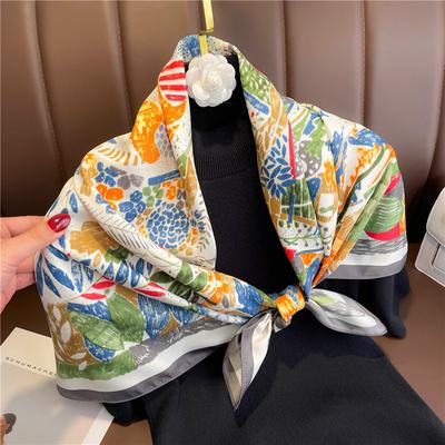 Novo Lenço Quadrado de Seda 90x90cm Marca de Luxo Designer Estampa de Cabelo Cabeça Lenço de Mão Hijab Xale Mulheres Bandana Foulard Cachecol Envolvente