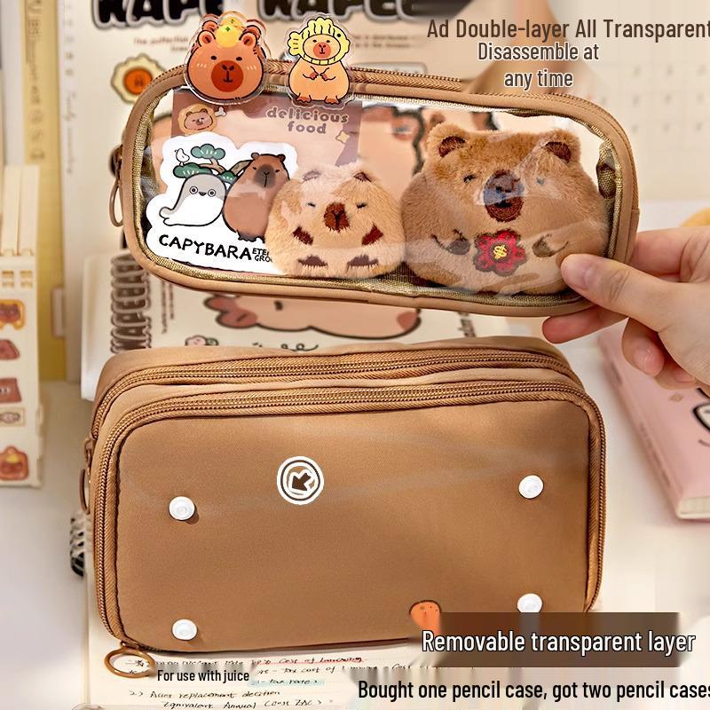 2024 Capybara Multi-layer Large Capacity Pencil Case for First Grade Girls